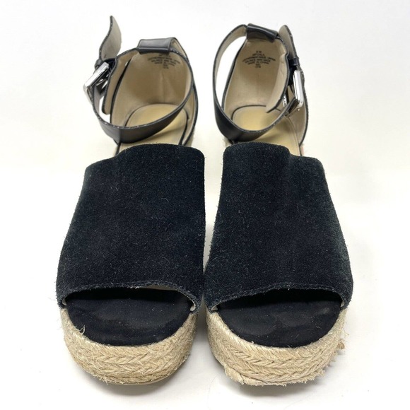Marc Fisher Cala Wedge Black Suede Platform Espadrille Sandal Women's Size 9M - Picture 1 of 9